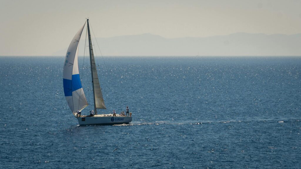 A sailboat on open water