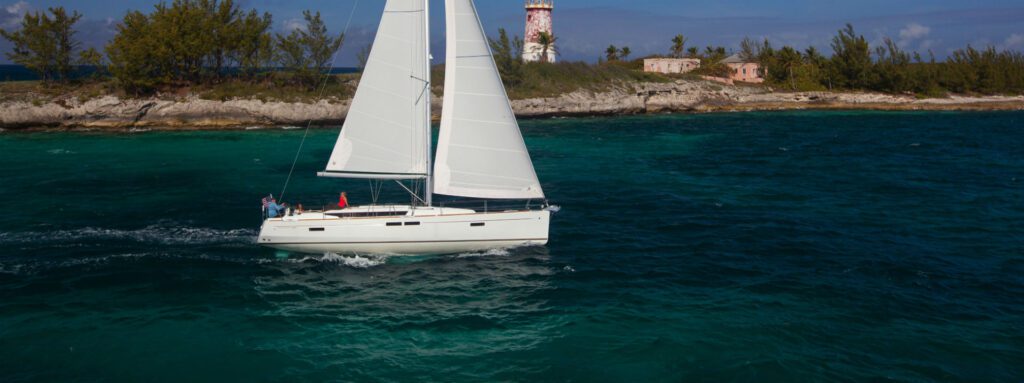 Jeanneau Sun Odyssey 479 with white hull and sail