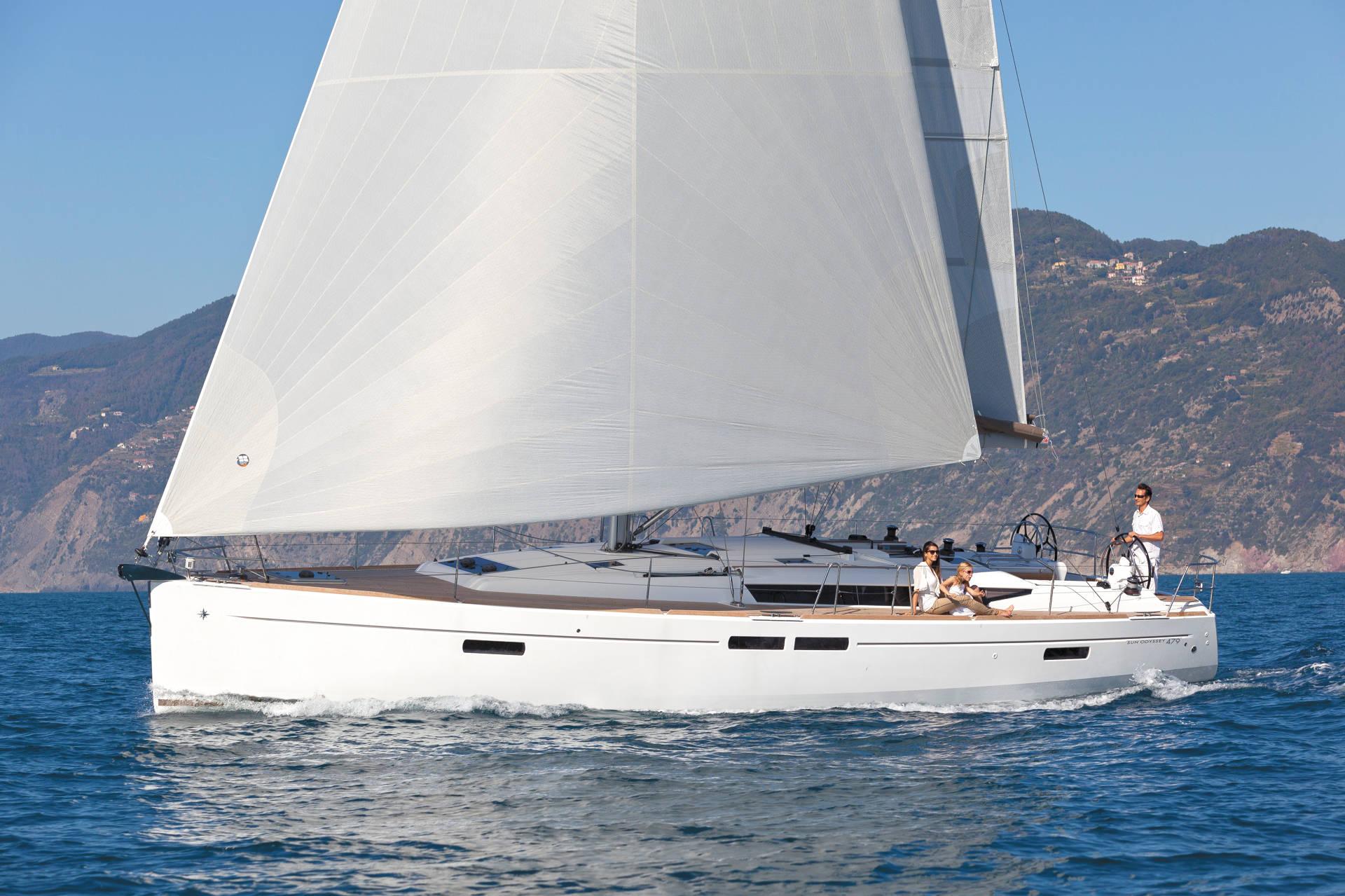 Jeanneau Sun Odyssey 479 with white hull and sail