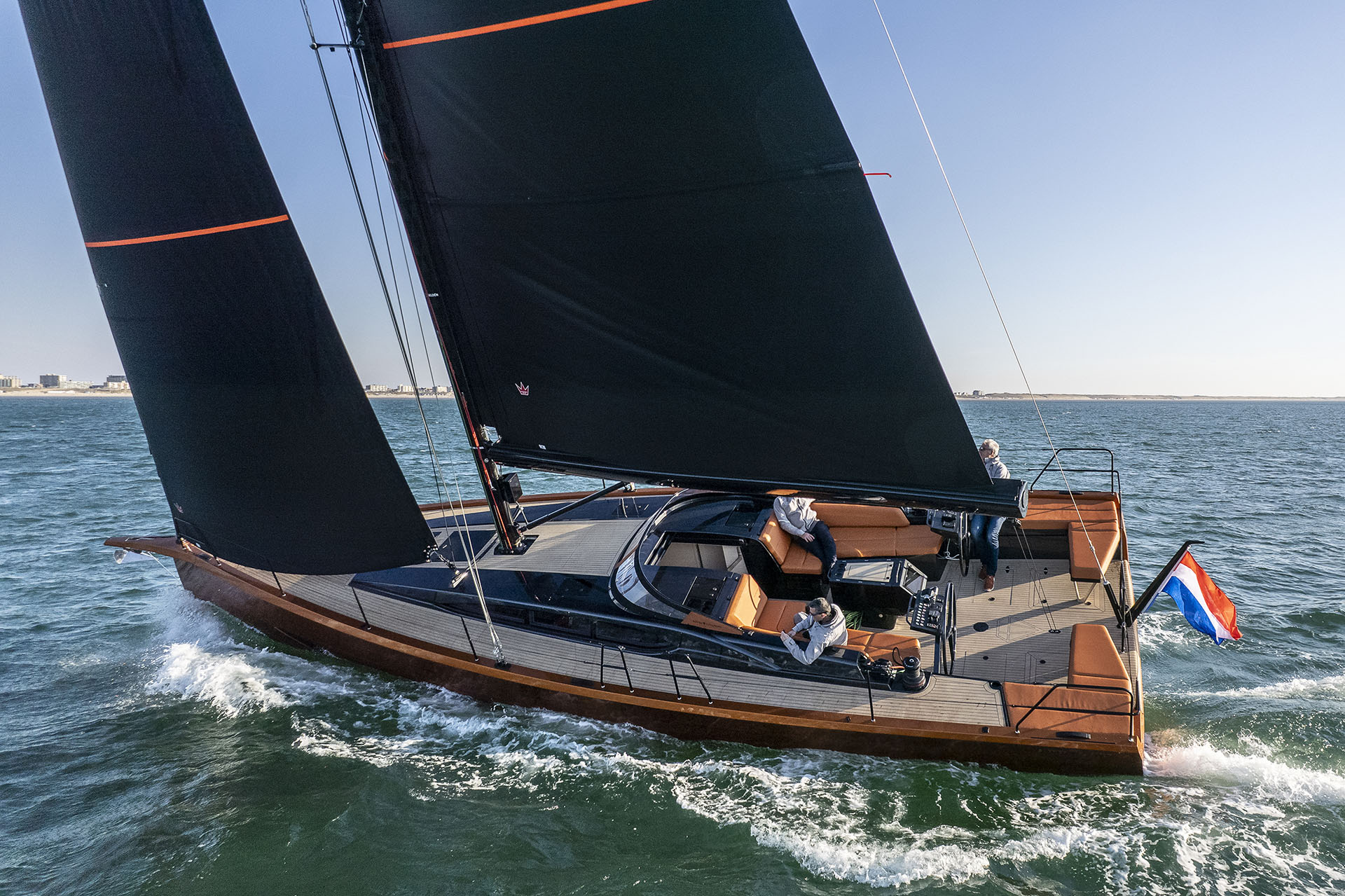 Saffier SL46 MED with orange hull and grey sails. © Sander van der Borch