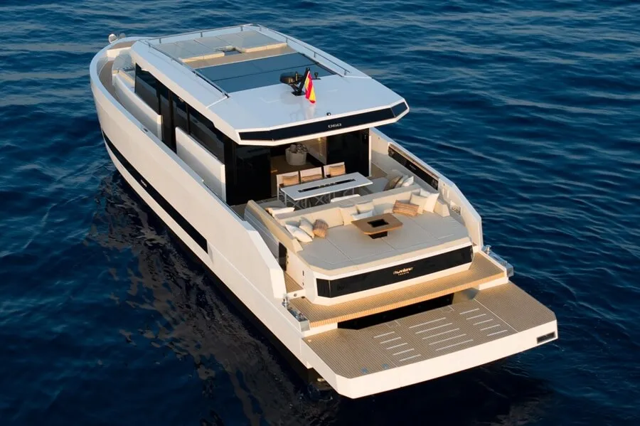 Transom garage closed, concealing quad Mercury V12 outboards